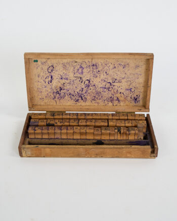 Vintage Wood Alphabet & Number Printing Stamp Box with Ink Marks