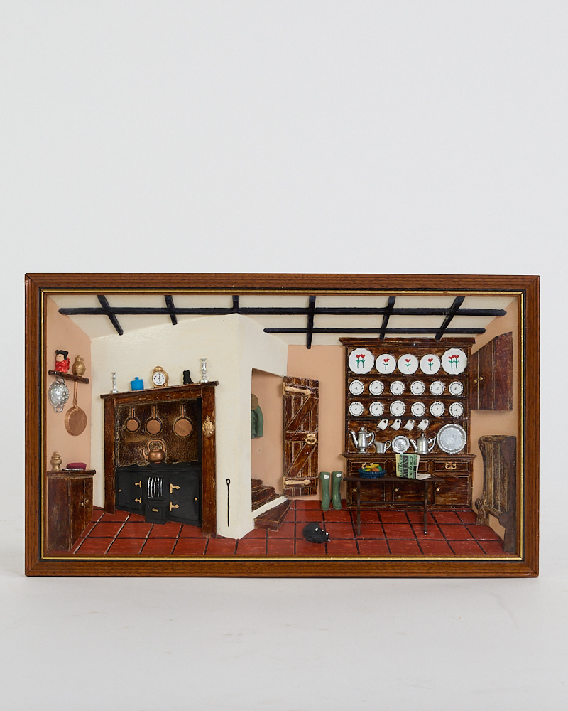 Vintage Style Framed 3D Kitchen Diorama with Miniature Details