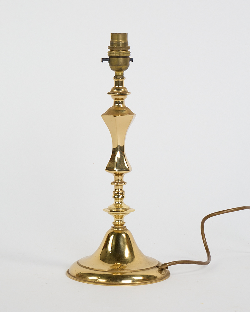 Vintage Brass Table Lamp with Tapered Column and Bell Base