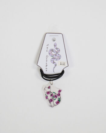 Floral Cat Acrylic Necklace with Black Cord by Ash Designs