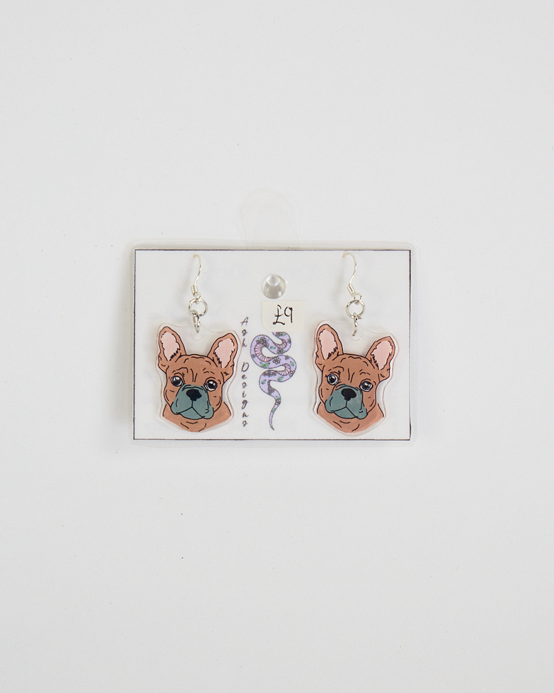 Handmade French Bulldog Acrylic Earrings by Ash Designs