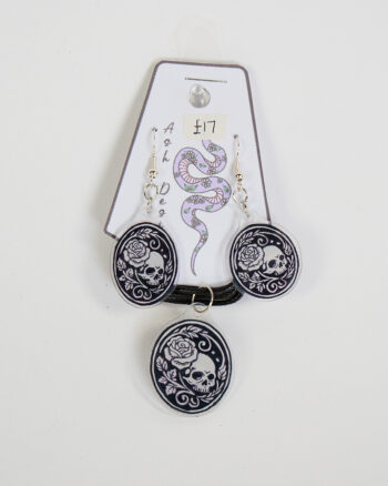 Skull & Rose Acrylic Necklace & Earring Set by Ash Designs