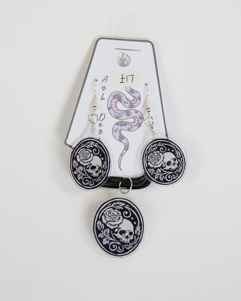 Skull & Rose Acrylic Necklace & Earring Set by Ash Designs