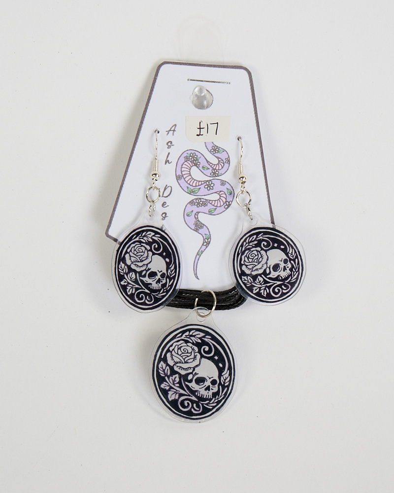 Skull & Rose Acrylic Necklace & Earring Set by Ash Designs
