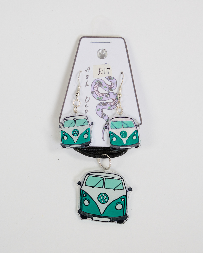 Handmade VW Camper Van Necklace & Earrings Set by Ash Designs