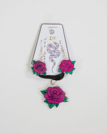 Pink Rose Necklace with Matching Drop Earrings by Ash Designs