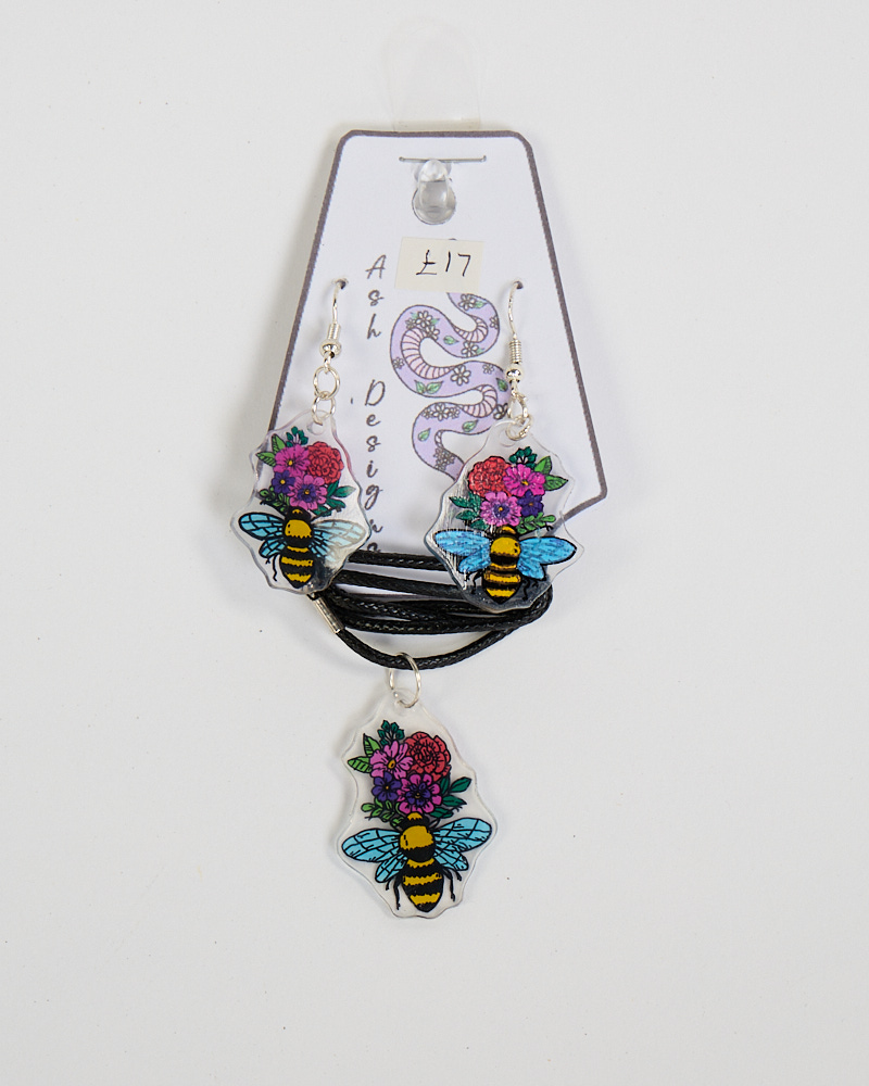 Handmade Bee & Floral Necklace and Earring Set by Ash Designs