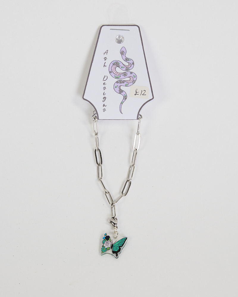 Silver Paperclip Chain Bracelet with Butterfly Charm by Ash Designs