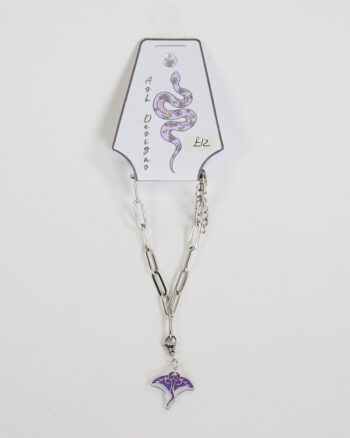 Silver Paperclip Chain Bracelet with Purple Stingray Charm by Ash Designs