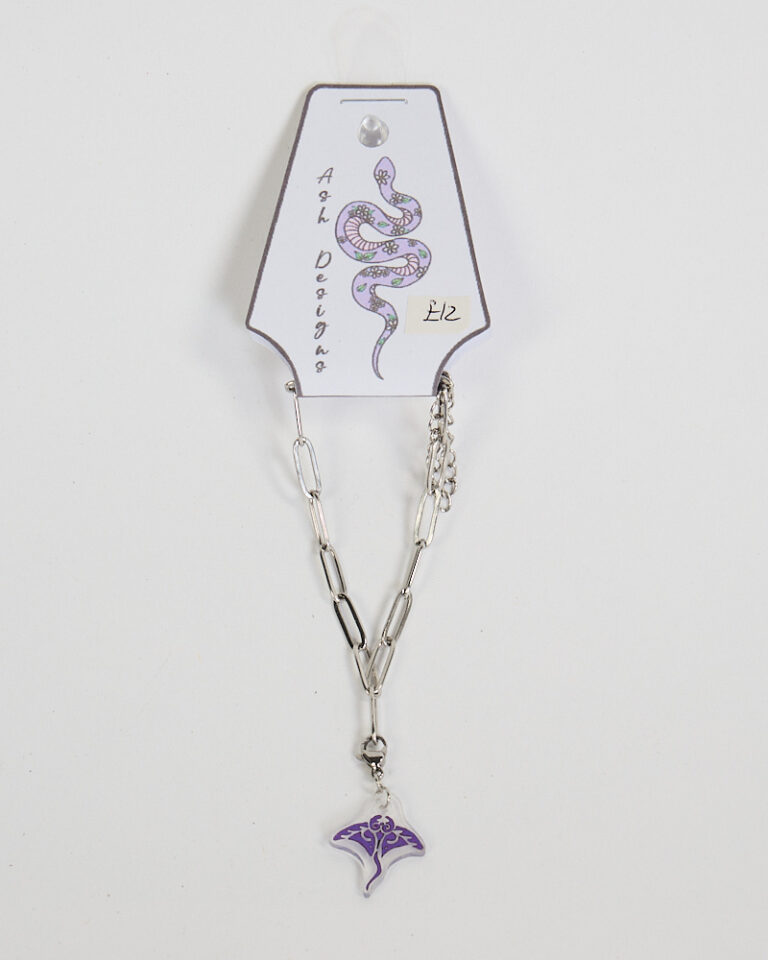 Silver Paperclip Chain Bracelet with Purple Stingray Charm by Ash Designs