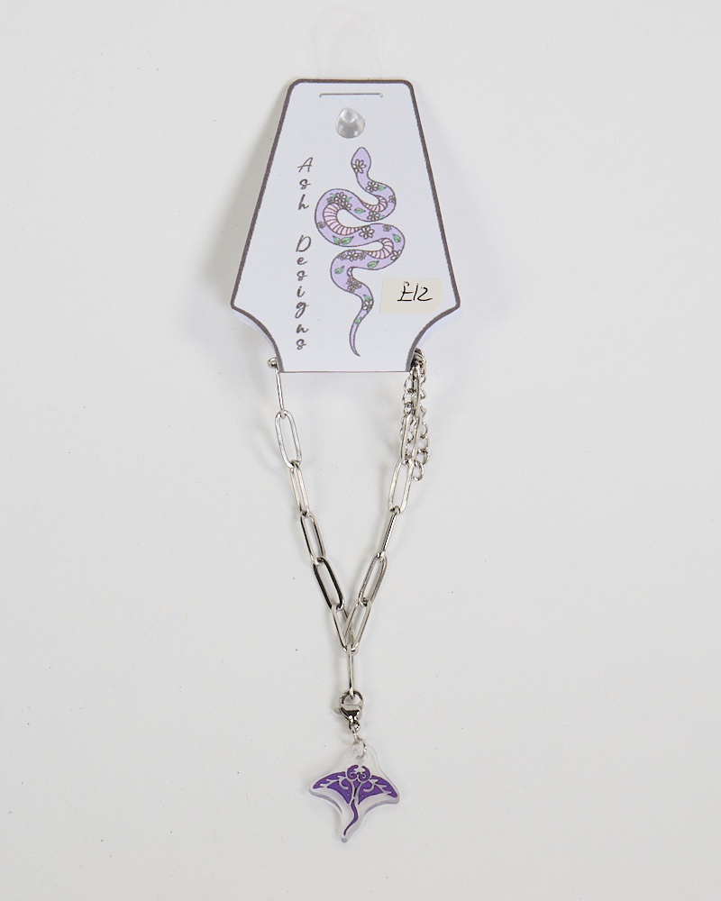 Silver Paperclip Chain Bracelet with Purple Stingray Charm by Ash Designs