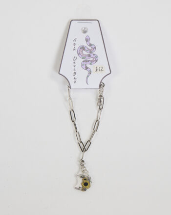 Silver Link Bracelet with Moon Sunflower Charm by Ash Designs