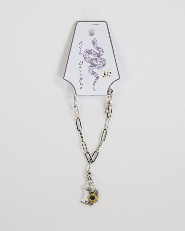 Silver Link Bracelet with Moon Sunflower Charm by Ash Designs