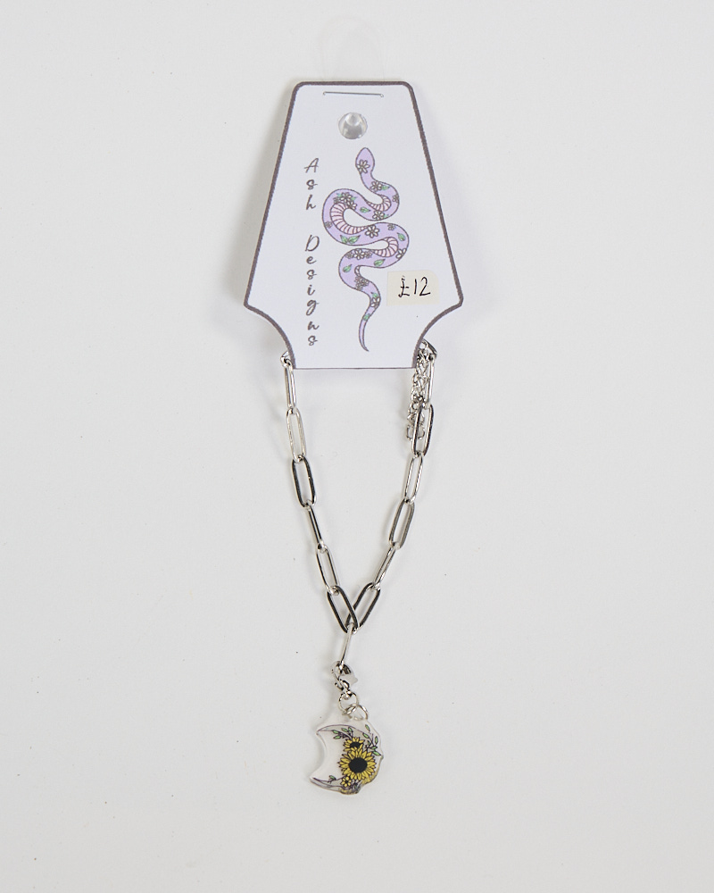 Silver Link Bracelet with Moon Sunflower Charm by Ash Designs