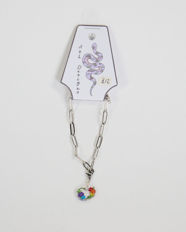 Silver Chain Bracelet with Floral Heart Charm by Ash Designs