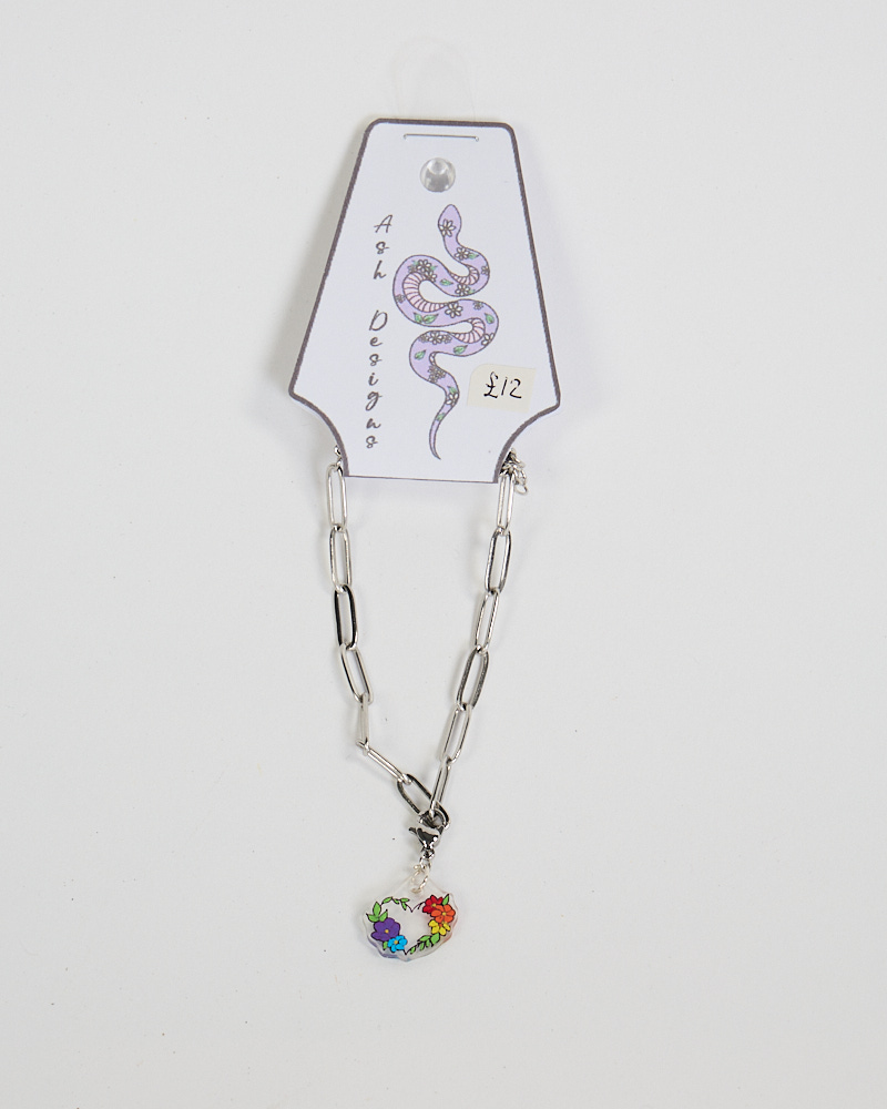 Silver Chain Bracelet with Floral Heart Charm by Ash Designs