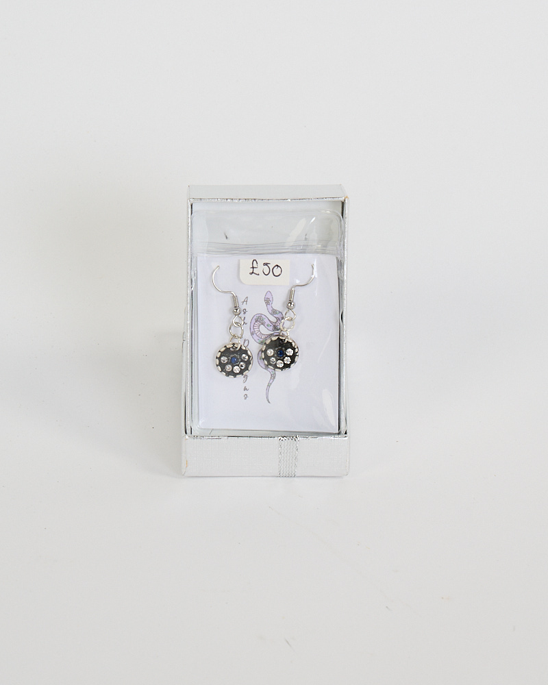 Handmade Fine Silver Drop Earrings with Blue & Clear Stones by Ash Designs