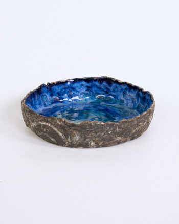 Large Textured Ceramic Decorative Bowl with Deep Blue Ocean Glaze