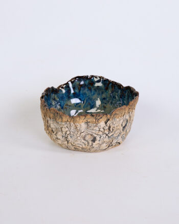 Handmade Medium Ocean Blue Glaze Ceramic Bowl with Textured Exterior