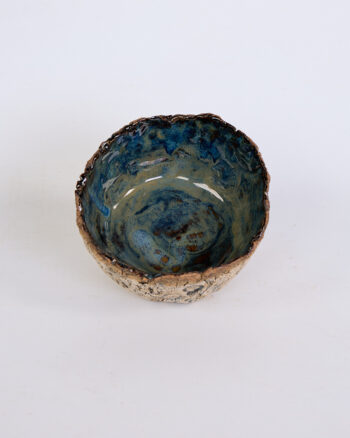 Handmade Medium Ocean Blue Glaze Ceramic Bowl with Textured Exterior