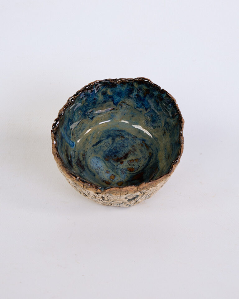 Handmade Medium Ocean Blue Glaze Ceramic Bowl with Textured Exterior