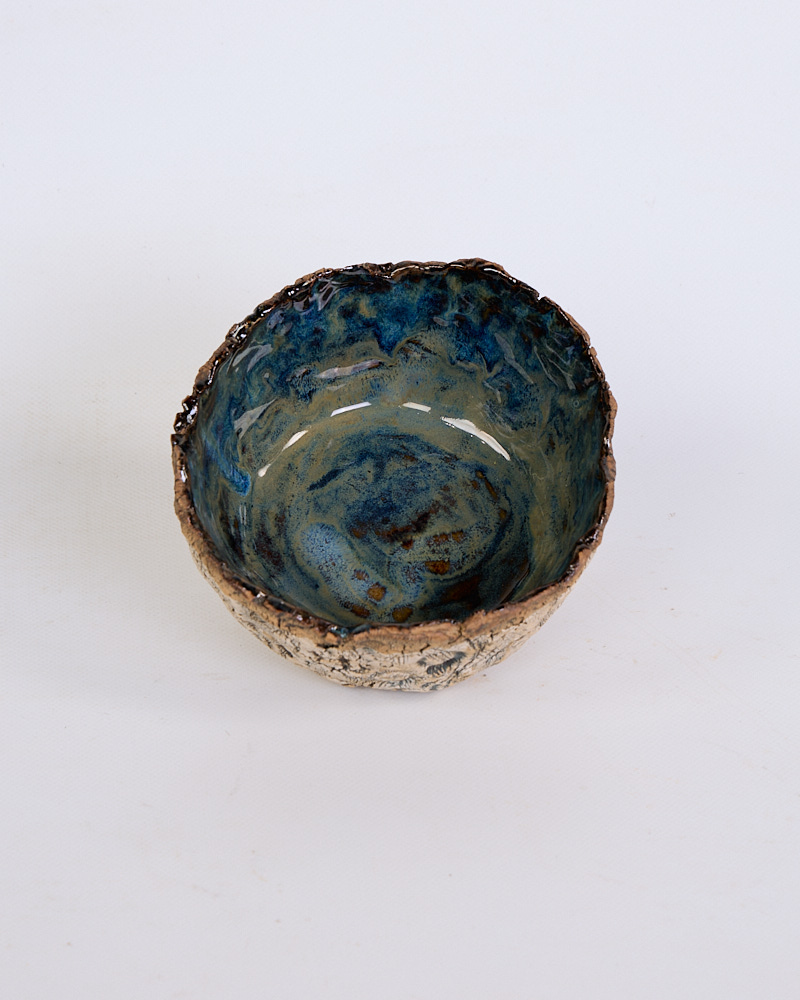 Handmade Medium Ocean Blue Glaze Ceramic Bowl with Textured Exterior