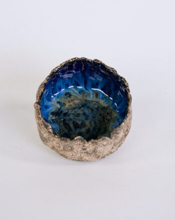 Handmade Medium Deep Blue Glaze Ceramic Bowl with Textured Exterior
