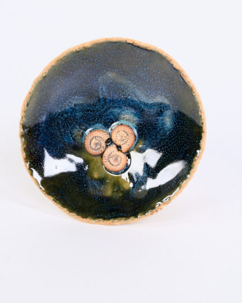 Handmade Medium Ceramic Dish with Blue Green Glaze