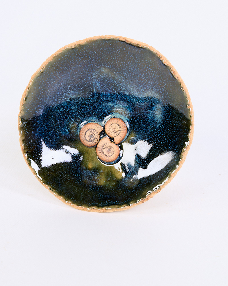 Handmade Medium Ceramic Dish with Blue Green Glaze