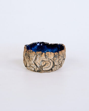 Handmade Small Textured Ceramic Bowl with Blue Glaze