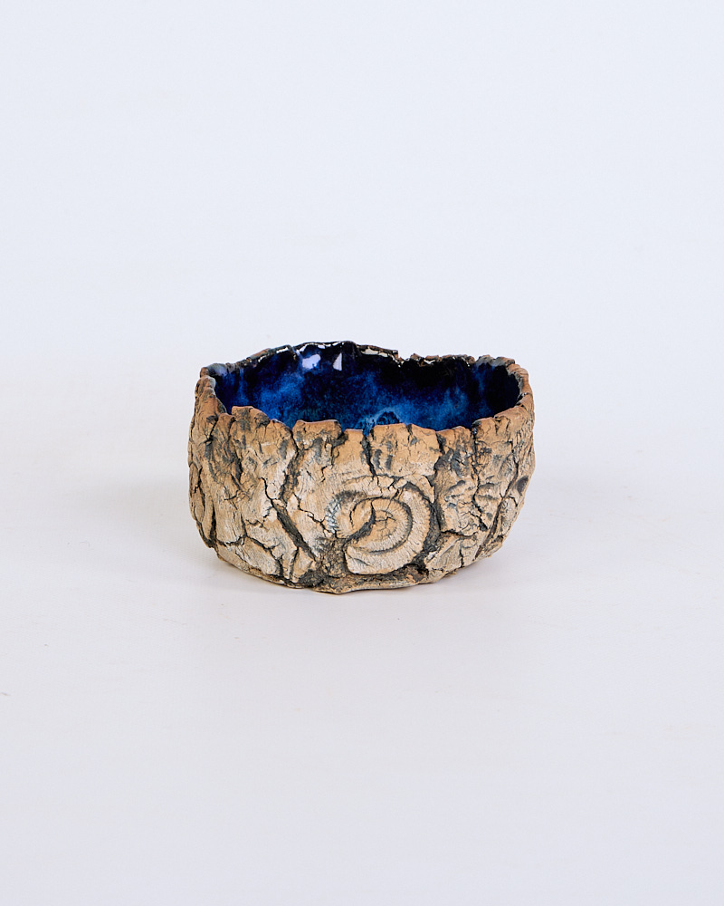 Handmade Small Textured Ceramic Bowl with Blue Glaze