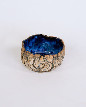 Handmade Small Textured Ceramic Bowl with Deep Blue Glaze