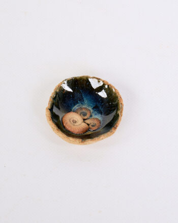 Dinky Ceramic Dish with Blue Glaze & Shell Inlay