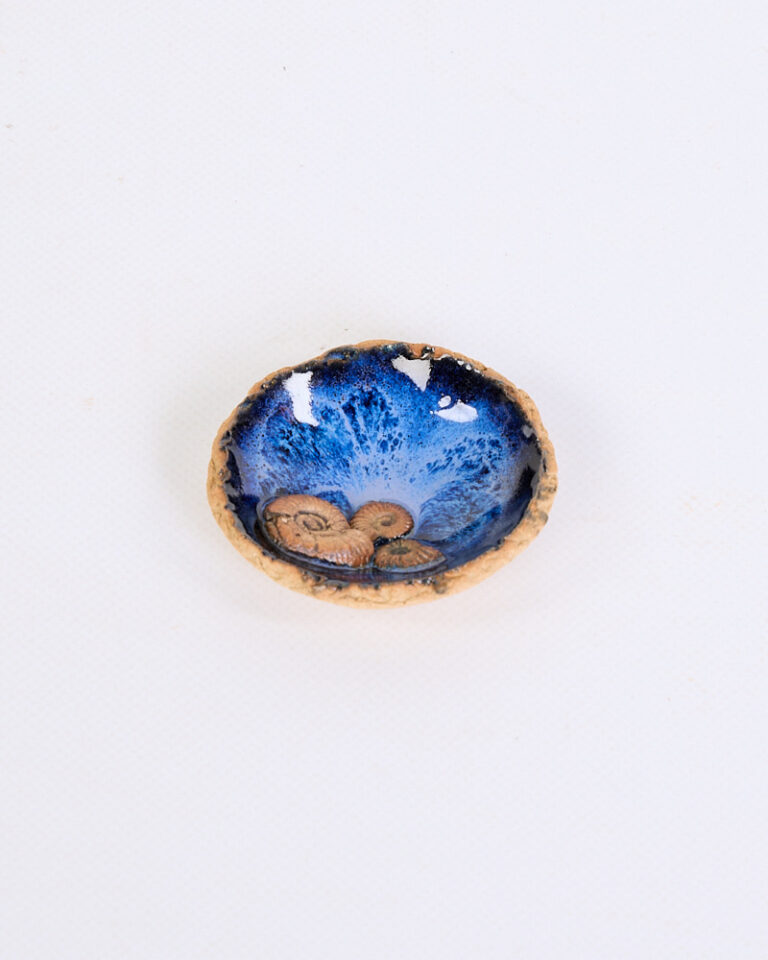 Dinky Ceramic Dish with Blue Glaze & Shell Inlay
