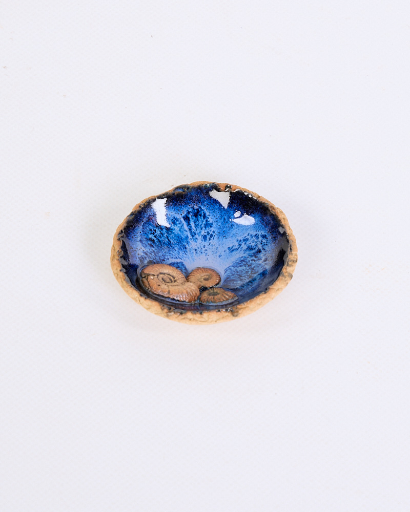 Dinky Ceramic Dish with Blue Glaze & Shell Inlay