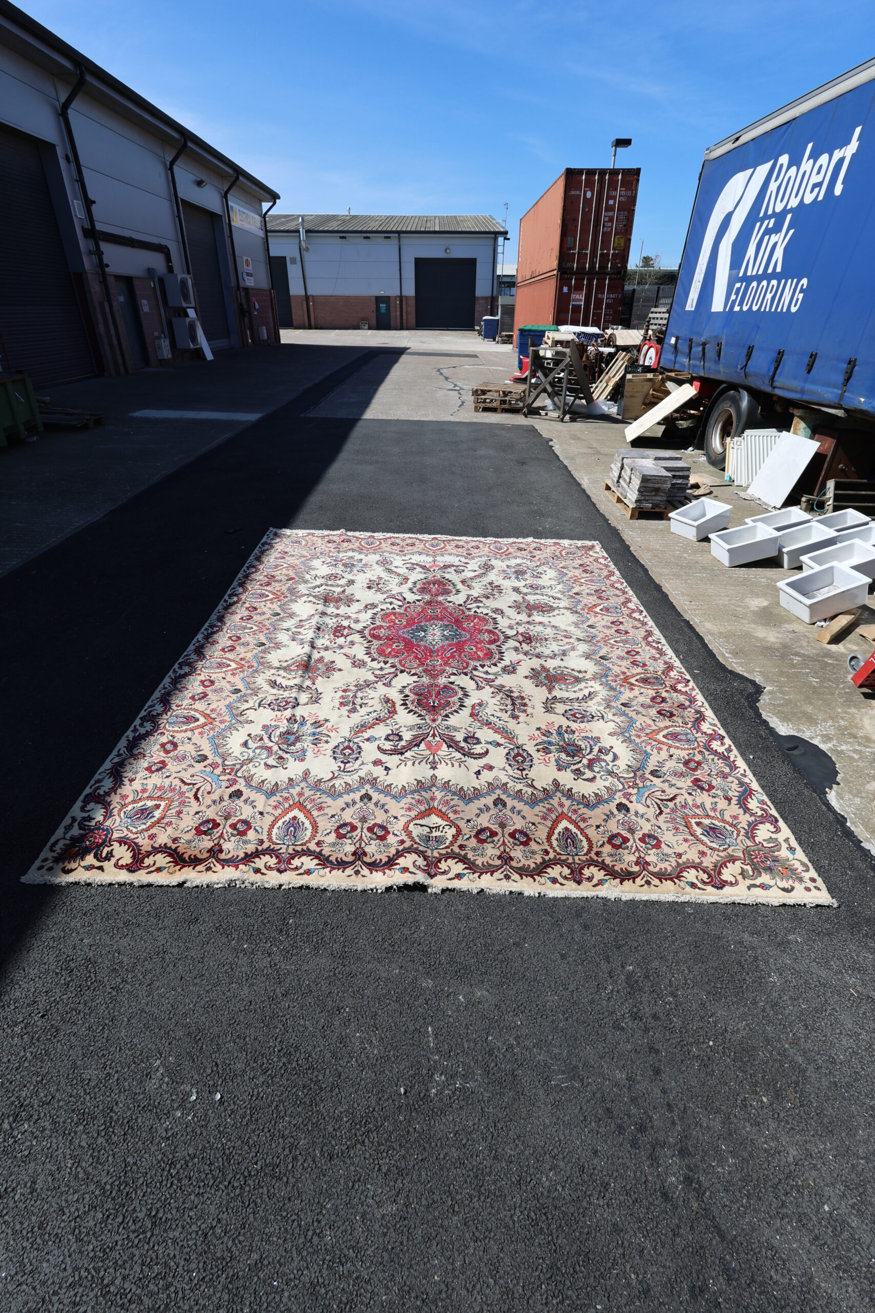 Antique Iranian Hand-Woven Wool Carpet with Floral Medallion Design – TRA05