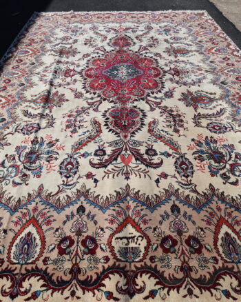 Antique Iranian Hand-Woven Wool Carpet with Floral Medallion Design – TRA05