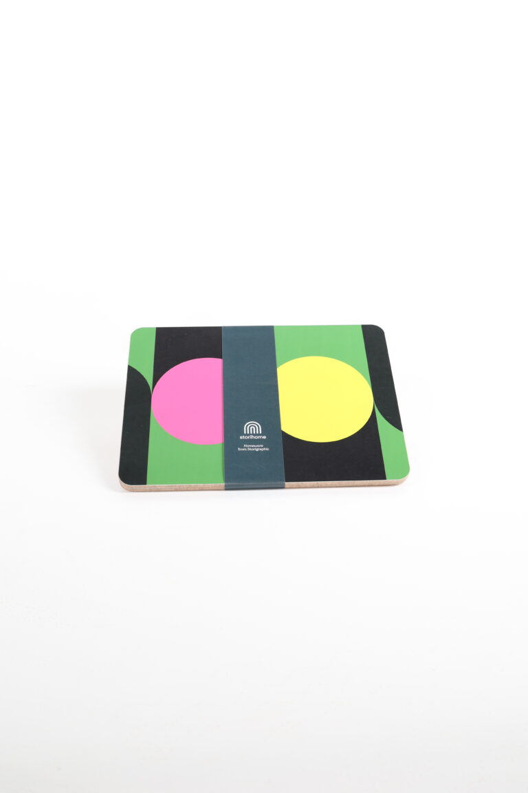 Set of Two Geometric Placemats with Pink and Yellow Circles