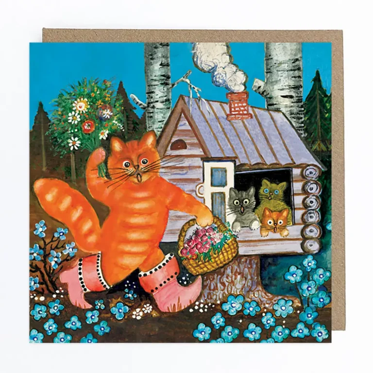 Ginger Cat and Kittens Blank Greeting Card
