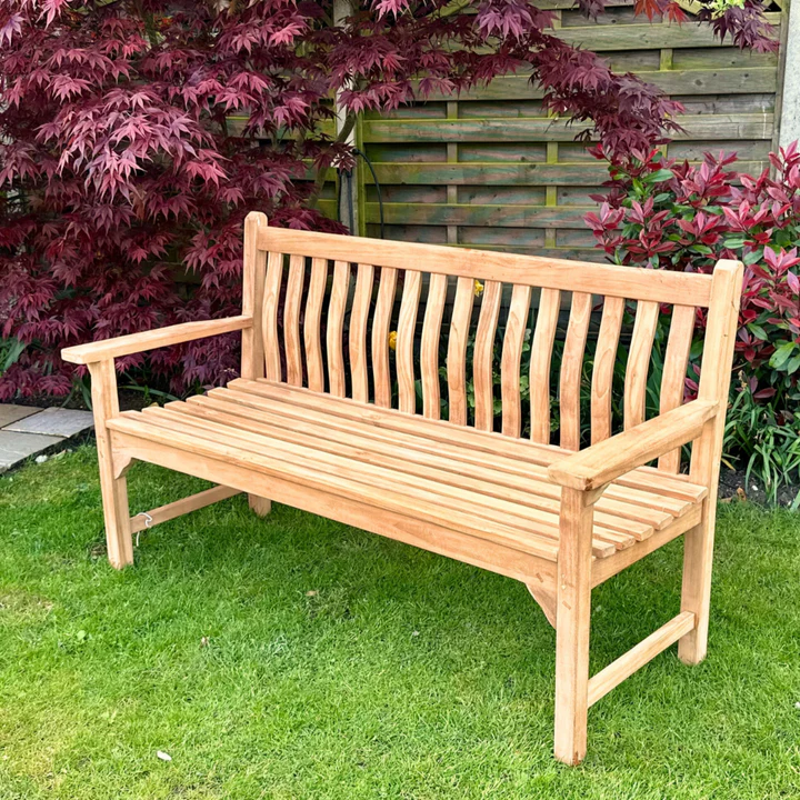 Teak Wood Wave Back 3 Seater Garden Bench