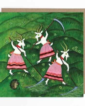 White Goats Cutting Grass Greeting Card