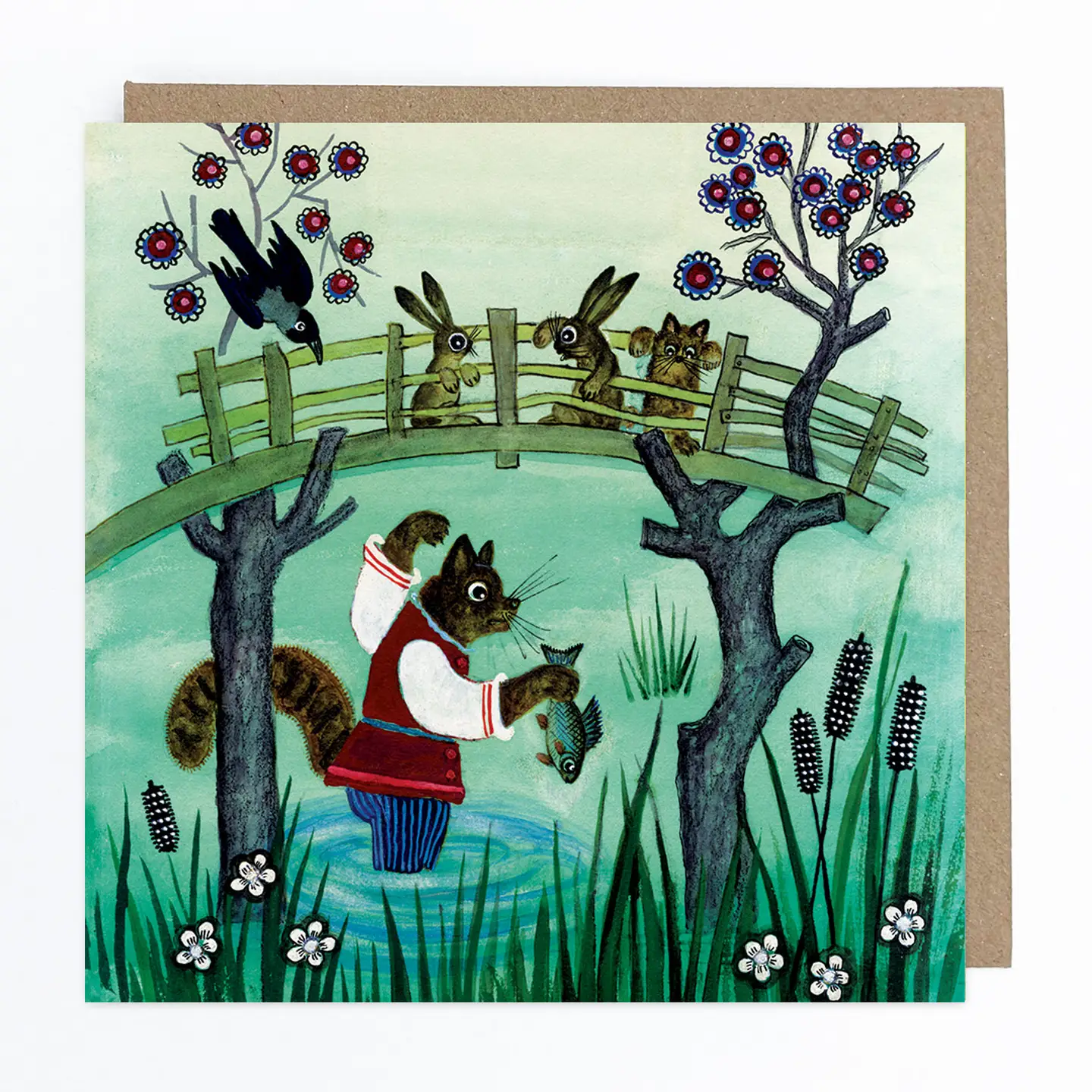 Tom Cat Caught A Fish Greeting Card