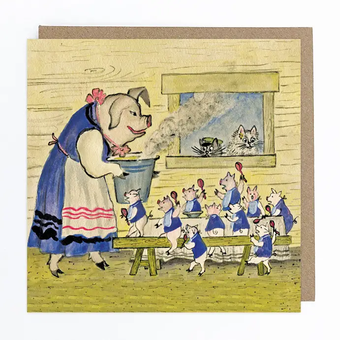 Hungry Piglets Family Greeting Card