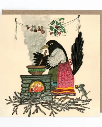Magpie in Apron Cooking Greeting Card