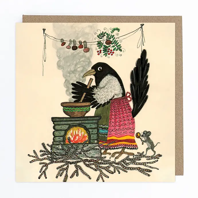 Magpie in Apron Cooking Greeting Card