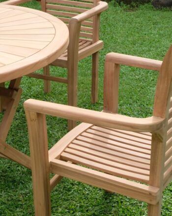 Teak Sunburst Folding Table with 4 Belgrave Stacking Chairs