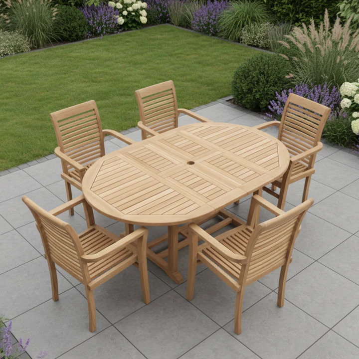 Teak Wood Outdoor Dining Set with 6 Chairs