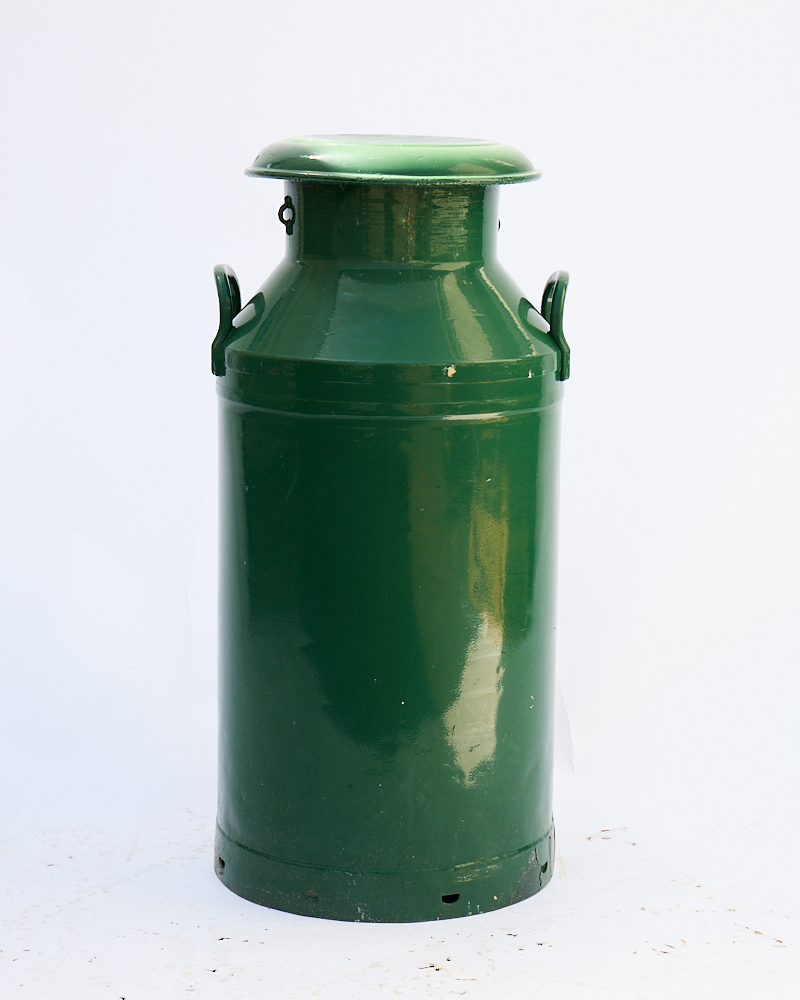 Vintage Green Enamel Metal Milk Churn with Lid