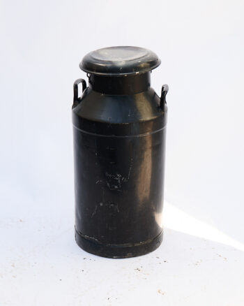 Vintage Black Metal Milk Churn with Rustic Paint Finish