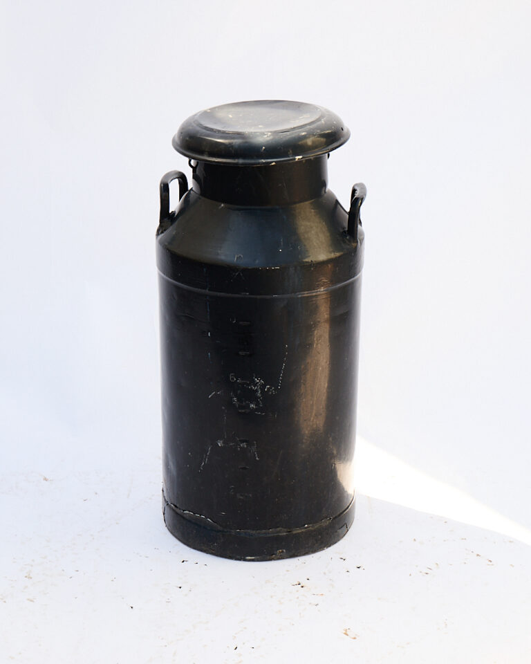 Vintage Black Metal Milk Churn with Rustic Paint Finish